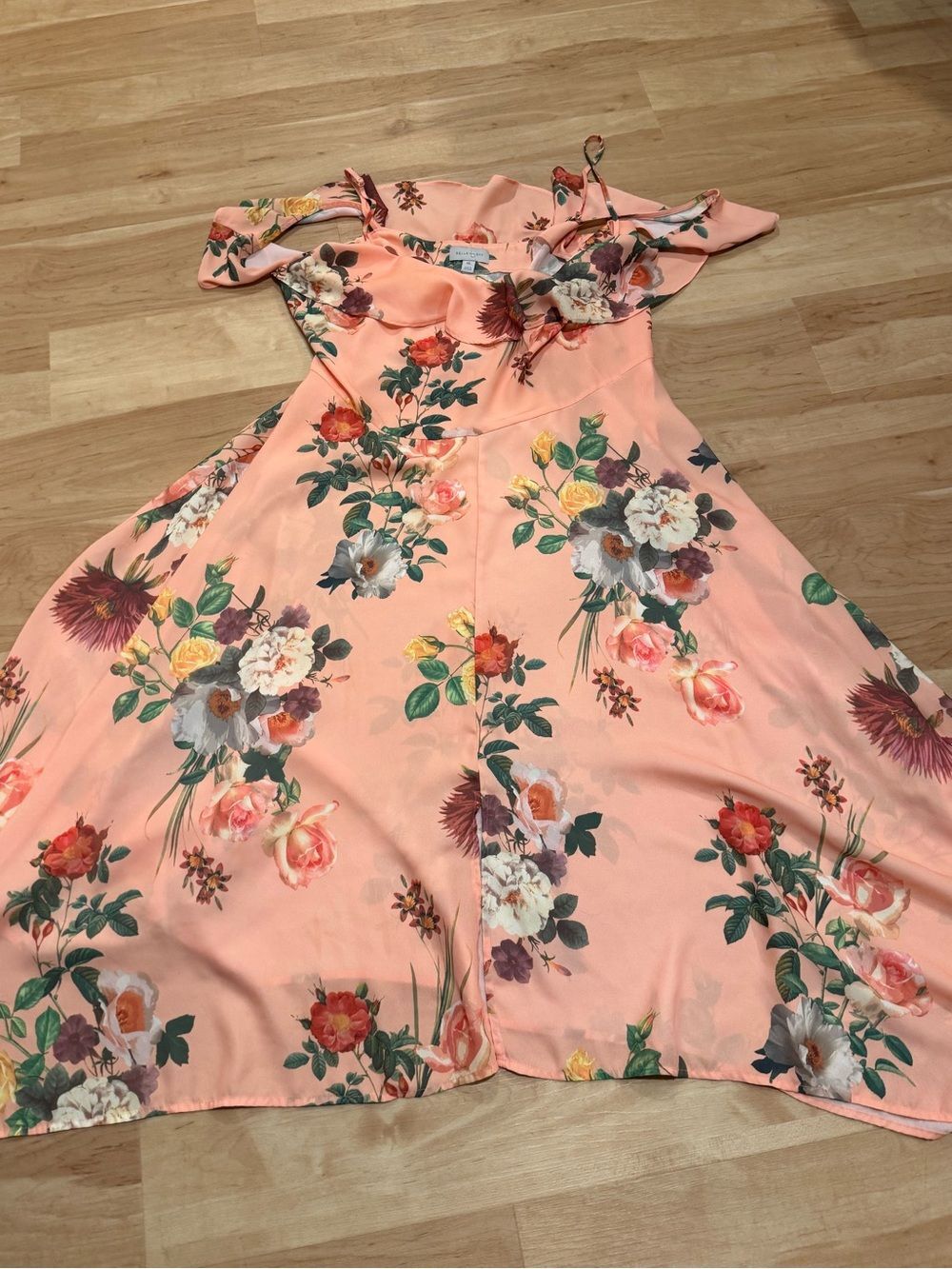 Floral Off-Shoulder Peach Women's Ruffle High Low Dress Size XL